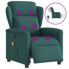vidaXL Fotoliu electric de masaj rabatabil, verde &amp;icirc;nchis, textil foto