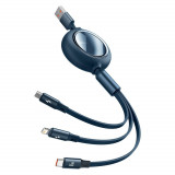 Cablu Retractabil Baseus Bright Mirror 3in1 USB - Micro USB / USB Tip C / Lightning 66W 1,2m Albastru (CAMLC-MJ03)