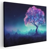 Tablou cu copac fantezie culori roz neon si verde 1361 Tablou canvas pe panza CU RAMA 40x60 cm
