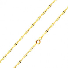 Lanţ din aur galben 14K - ochiuri ovale plate lucioase, spirală, 500 mm