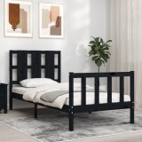 VidaXL Cadru de pat cu tăblie Small Single, negru, lemn masiv