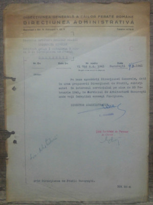 Document mutare la Serviciul de Arhitectura Bucuresti// CFR 1941 foto