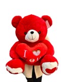Urs de plus rosu cu inima rosie I Love You 60cm
