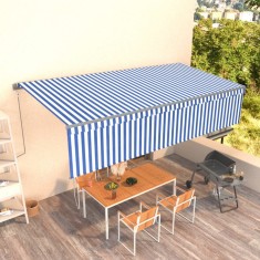 vidaXL Copertină retractabilă automat cu stor, albastru&amp;alb, 6x3 m 3069486