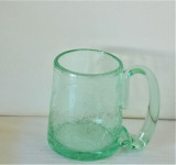 Cana bere (halba) cristal craquelle, aqua-green, anii 40 - Johansfors Suedia, Cristal/Sticla