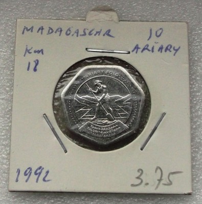P1. Madagascar 10 Ariary 1992 in cartonas UNC ** foto