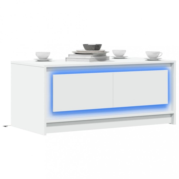 vidaXL Măsuță de cafea cu lumini LED, alb, lemn prelucrat