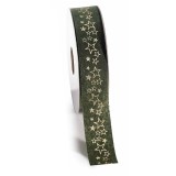 Panglica Christmas textil verde auriu 25 mm x 10 m