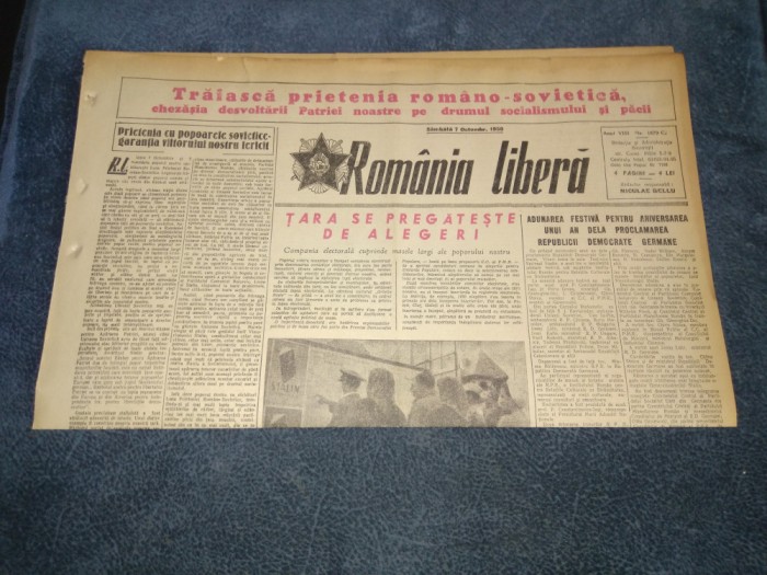 ZIARUL ROMANIA LIBERA 7 OCTOMBRIE 1950 ALEGERI