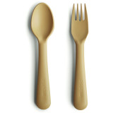 Mushie Fork and Spoon Set tac&acirc;muri Mustard 2 buc