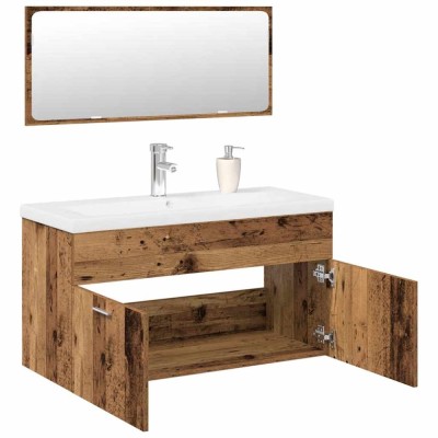 Set mobilier de baie, 3 piese, lemn vechi, lemn prelucrat foto