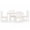 Set de dining pentru gradina, 5 piese, alb, lemn masiv de pin