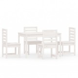 Set de dining pentru gradina, 5 piese, alb, lemn masiv de pin
