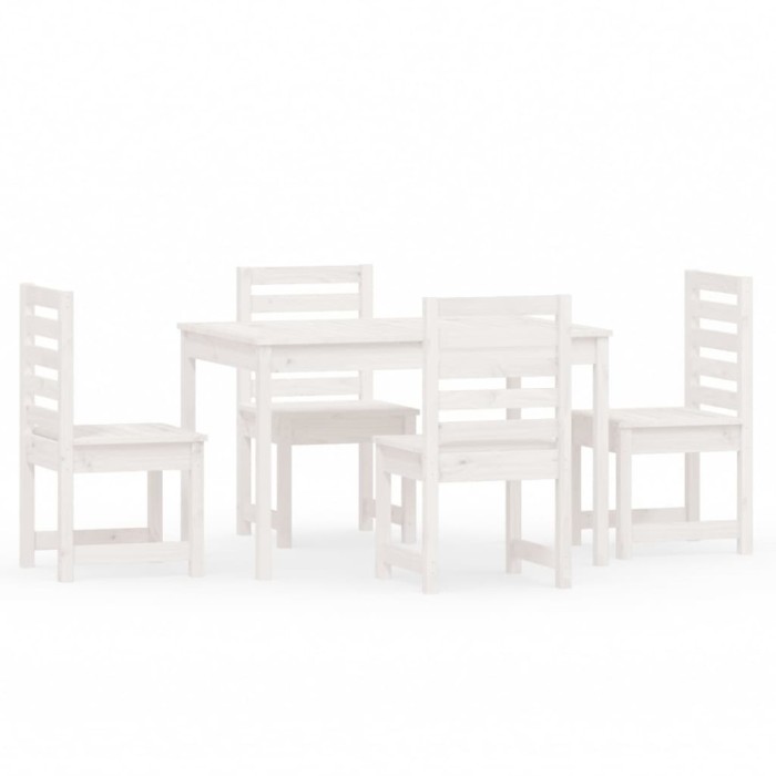 Set de dining pentru gradina, 5 piese, alb, lemn masiv de pin