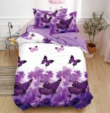 Cumpara ieftin Lenjerie De Pat Timis Xf029, Bumbac, 4 Piese, Fara Elastic, Imprimeu, Lila