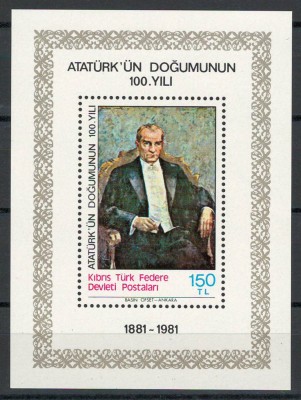Cipru Turcia 1981 100 bl 2 MNH - 100 de ani de la nasterea lui Ataturk foto