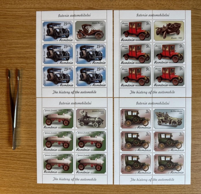 Istoria automobilului, minicoli de 5 timbre și 1 vinietă 2023 LP 2402b