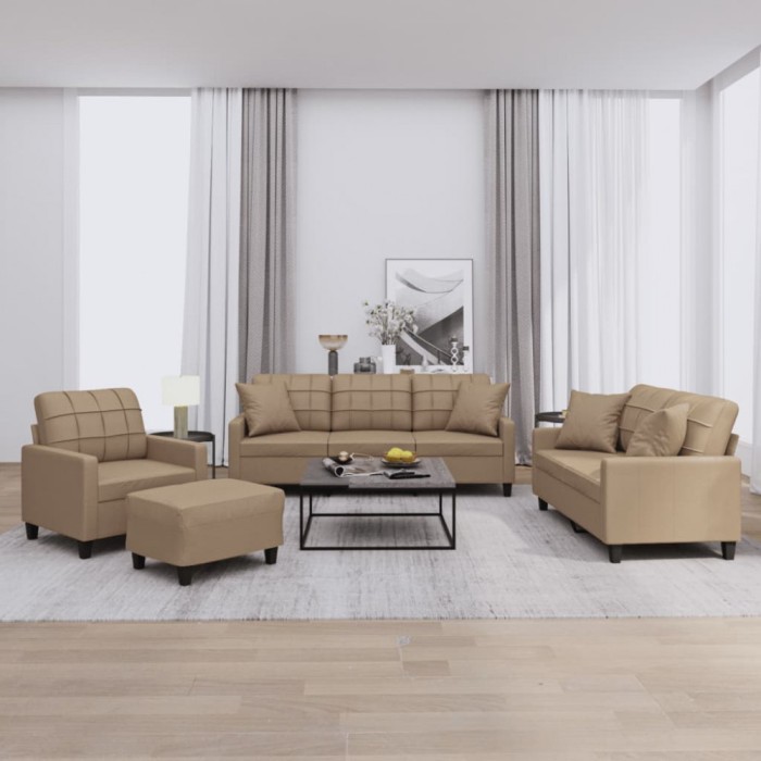 Set de canapele cu perne, 4 piese, cappuccino, piele ecologică