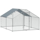 PawHut Coteț pentru Găini din Metal cu Copertină Impermeabilă și Rezistentă la UV, 3x3,4x1,9 m, Argintiu | Aosom Romania