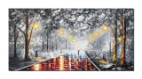 Cumpara ieftin Tablou indragostiti pictat manual living, dormitor, Noi doi sub o umbrela, 140x70cm ulei pe panza in cutit efect 3D