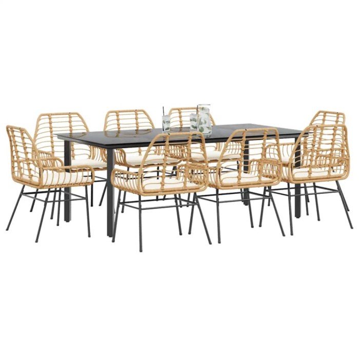 Gossi set de sufragerie de gradina de 9 piese sticla poliratan maro