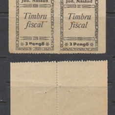 1945 Ardealul de Nord timbru local rarisim fiscal Nasaud pereche 3 P stampilata