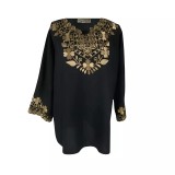 Cumpara ieftin Bluza Tip Ie Traditionala Neagra cu Motiv Floral Auriu de Dama - IMS168