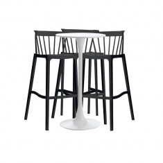 RAKI ASPEN Set masa si scaune de bar, 4 piese, masa 60x101cm cu 3 scaune negre 51x54x103cm foto