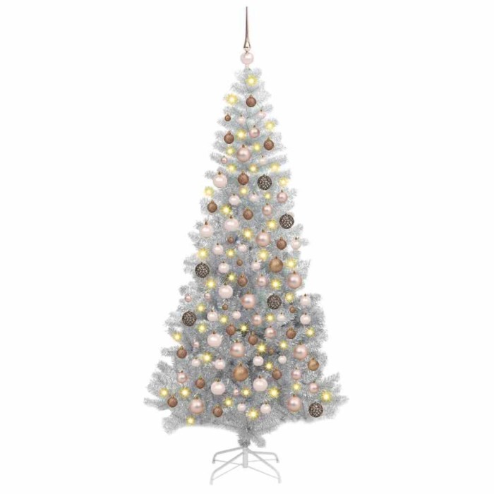vidaXL Brazi artificiali de Crăciun cu 300 LED Argintiu 180 cm PET 3396672