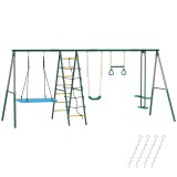 AIYAPLAY Cadru 5-&icirc;n-1 pentru leagăn cu leagăn-tip-cuib reglabil, inele de gimnastică, scaun dublu, cadru de cățărare pentru 3-8 ani 440x175x203 cm | A