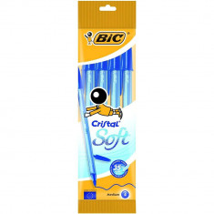 Set 4 Pixuri BIC Cristal Soft, Varf 1.2 mm, Albastre, Set Pixuri Colorate, Set Pixuri Albastre, Pixuri BIC Soft, Pixuri Scoala, Pixuri Colorate, Pixur foto