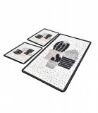 Set 3 Covorase baie Three Cactus, 60 x 100 cm, 2 x 50 x 60 cm, Antiderapant, Alb/Negru