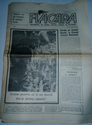 Ziarul FLACARA 12 ianuarie 1990,Saptamanal de opinie,politic,social si cultural foto