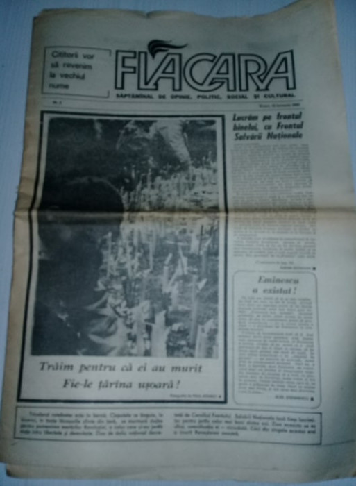 Ziarul FLACARA 12 ianuarie 1990,Saptamanal de opinie,politic,social si cultural
