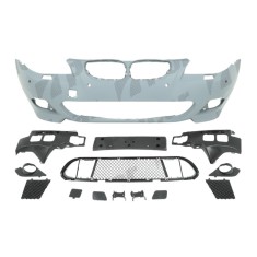 Set bara fata BMW Seria 5 (E60/E61), 06.2003-2007, cu gauri spalator si senzori parcare; grunduit, de vopsit; type M-Tech; cu grile inferioare; cu ga