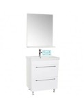 Set mobilier baie cu lavoar ceramic, GN0541, front MDF, 2 sertare, 60 cm, picioare cromate reglabile si oglinda baie cu polita GN0551, dreptunghiulara