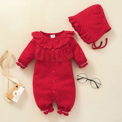Salopeta rosie cu boneta pentru bebelusi (Marime Disponibila: 12-18 luni foto