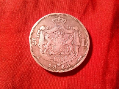 Moneda 5 lei 1883 Carol I , argint , cal.Buna dar cu defecte pe muchie , 6 stele foto