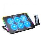 Cooler Laptop RGB, 6 ventilatoare, dual USB, suport pentru telefon, 13-18&#039;&#039;