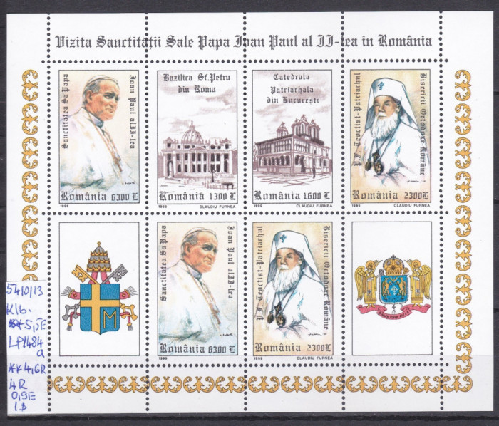 1999 Vizita sanctitatii sale Papa Ioan Paul al II lea Bl.312 LP1484a MNH 2,7+1Le