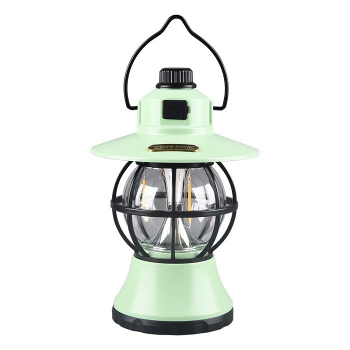 Lamp&Auml; camping retro portabil&Auml;, felinar vintage led, 1200mah, re&Atilde;&reg;nc&Auml;rcabil&Auml; usb, 3 moduri de iluminare, intensitate reglabil&Auml;, 5w, abs, mint, 20