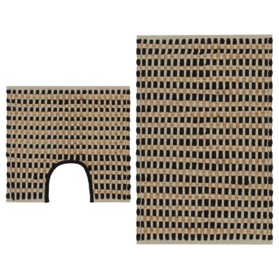 Set covoraș baie lucrat manual, natural și negru, iută textil foto