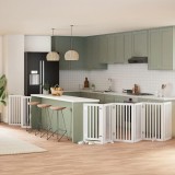 vidaXL Poartă c&acirc;ini pliabilă cu ușă 12 panouri, alb, 600 cm, lemn plop