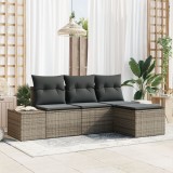 Set Canapea Gradina Ratan Gri 4 Piese, Perne Incluse, 4 Locuri. Set Mobilier Exterior Terasa, Rezistent Intemperii