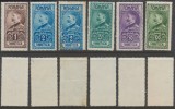 Romania anii 1920 lot 6 timbre fiscale nestampilate negumate Ferdinand I, inclusiv valori mari 50 si 100 lei