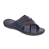 Papuci barbati din piele naturala de culoare bleumarin - GKR74BL