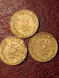 Lot 3 monede Franta: 5 centimes 1986 + 1987 + 1988, stare UNC + Luciu [poze]. Discount conform descriere [10 - 20 %. Vezi descrierea.].
