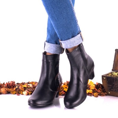 Botine dama negre croco din piele naturala toc 4cm - NA04 foto