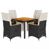 Cumpara ieftin Set bistro de gradina cu perne, 5 piese, negru, poliratan
