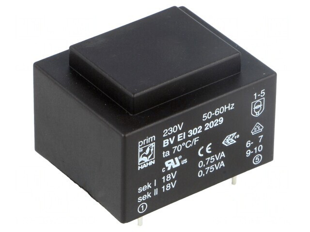 Transformator &icirc;ncapsulat 1,5VA 230V 18V PCB